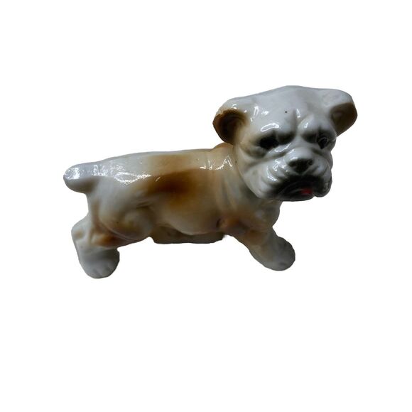 Bulldog Ceramic Porcelain Figurine JAPAN Puppy Dog Collectible 3" Long - Picture 2 of 6